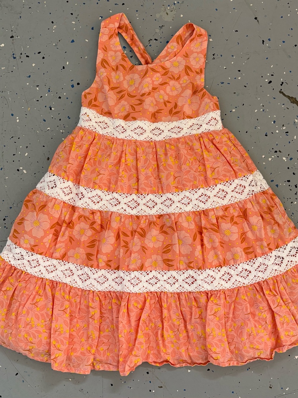 Joie 4T Coral Floral Tiered Dress with Lace Trim